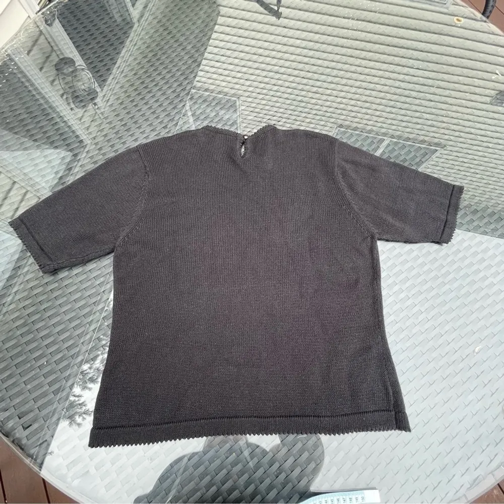 VINTAGE Susan Bristol hand Embroidered cotton blend knit short sleeves top Sz L - Image 6