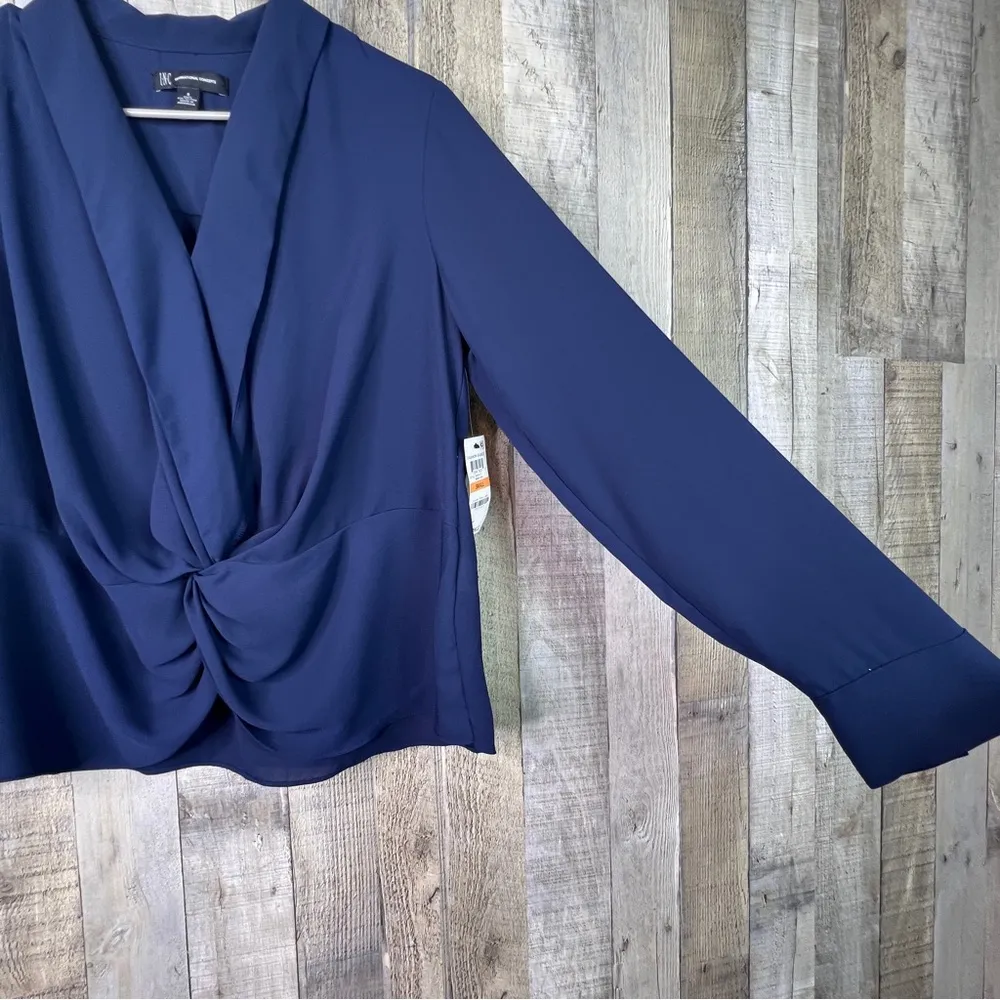 INC Small Chiffon Navy Blue Twisted Front Long Sleeve Sheer Blouse - Image 6