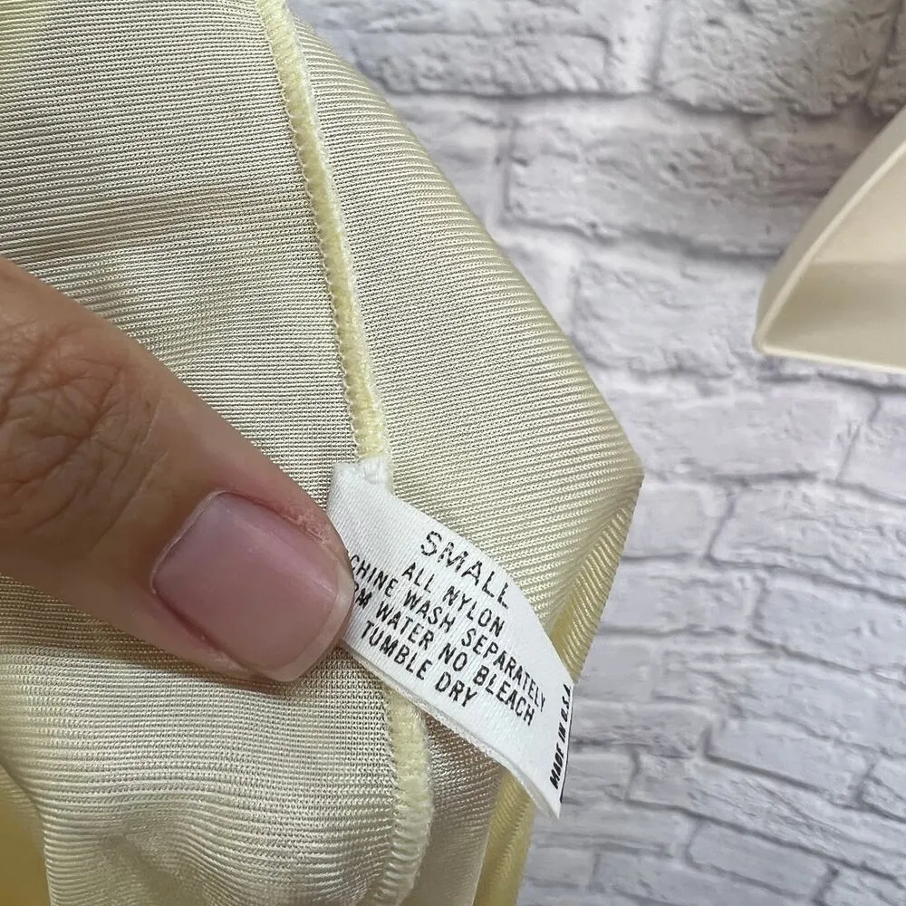 Vintage Shadowline Nylon Nightgown Yellow Sleeveless Size S Midi Floral Cottage - Image 6