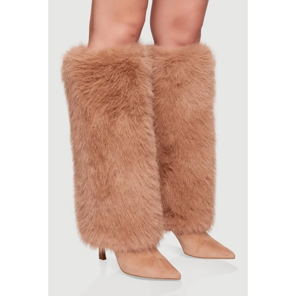 Bamboo Camel Tan Faux Fur Knee High Pointed Toe Stiletto Boots Size 11 - Image 3