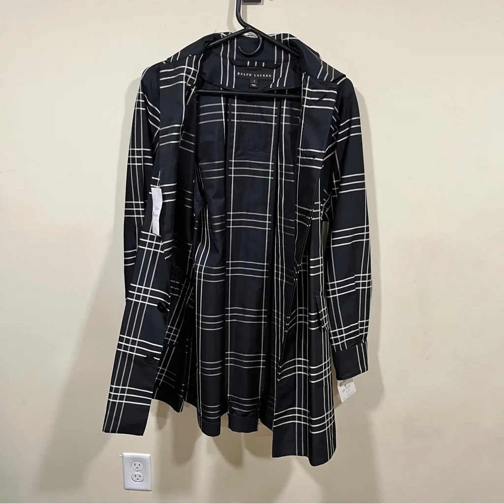 NWT Ralph Lauren black label 100% silk Y2k Trench Coat Women Black/White size 2 - Image 7