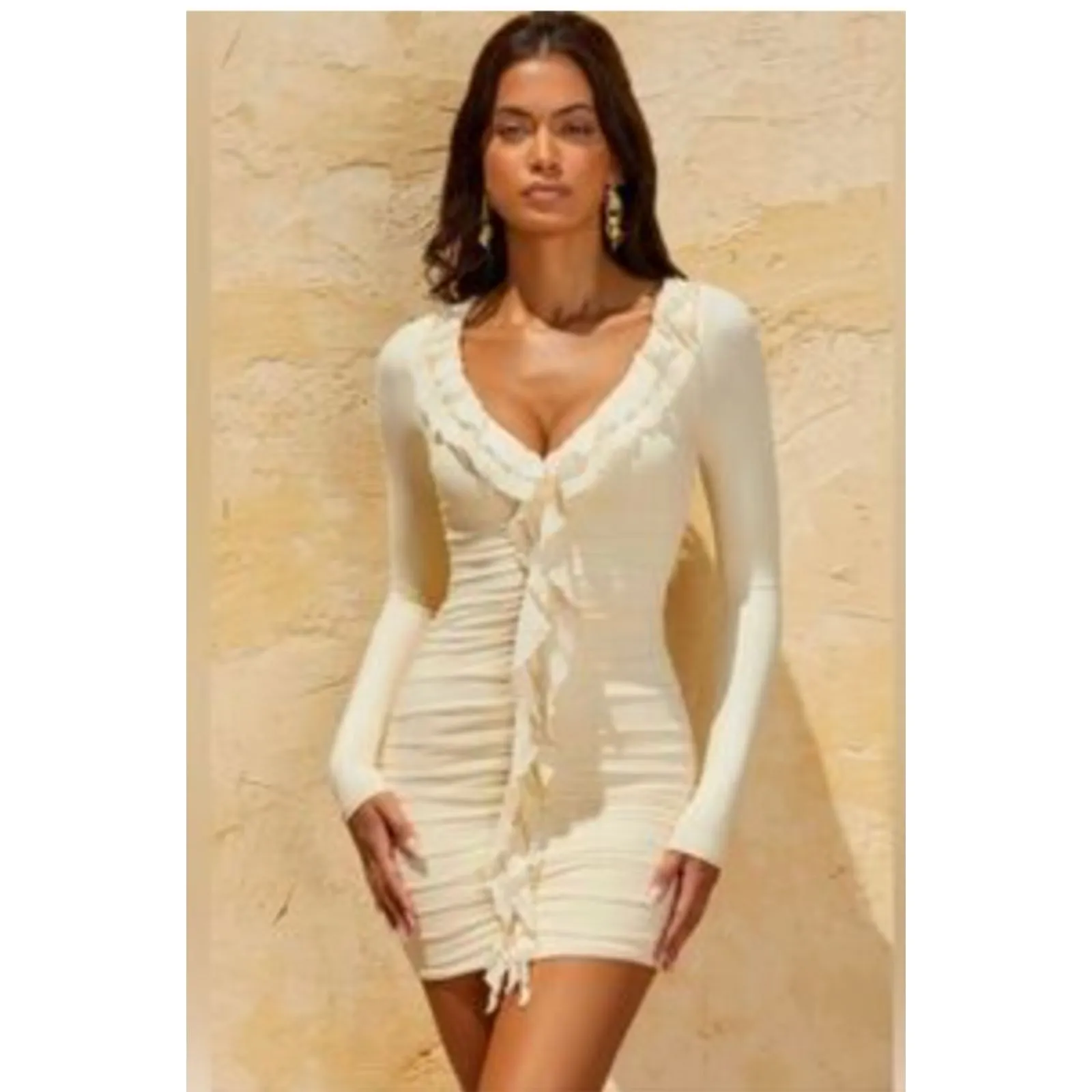 Oh Polly  Ruched Cream Bridal Mini Dress Size 14 NWT - Image 2