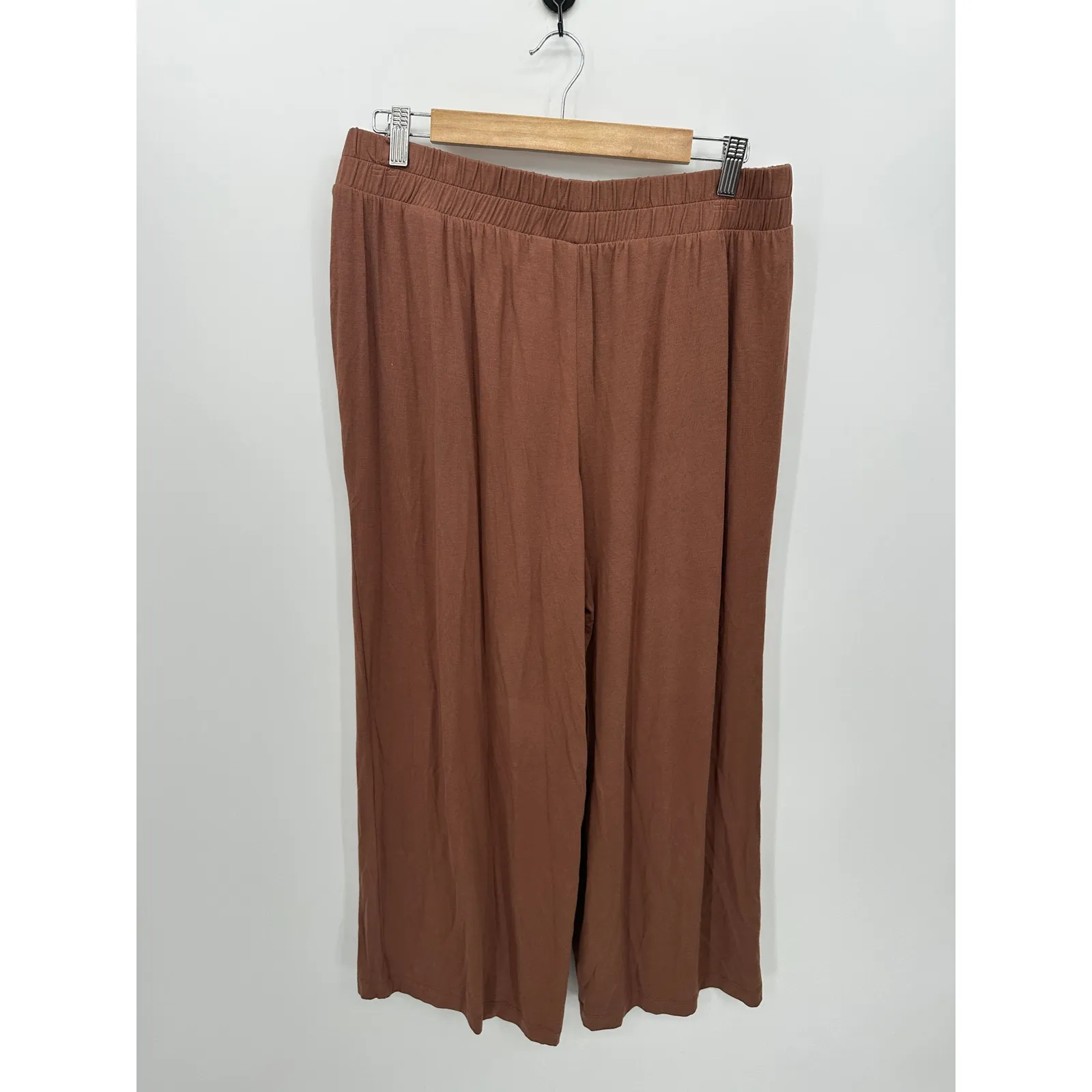 LOGO Womens Brown Loose Fit Gaucho Wide Leg Crop Pants Size MP Lounge Casual - Image 2