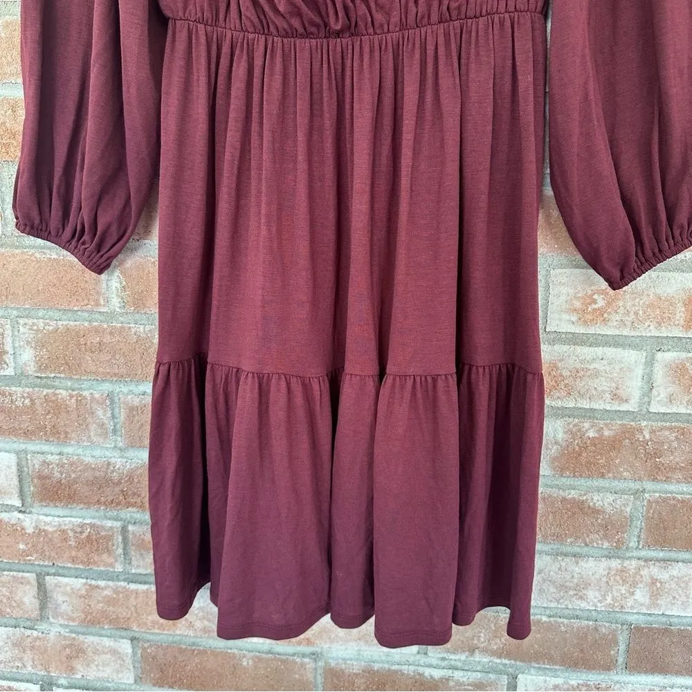 Ann Taylor Burgundy Long Sleeve Dress Ruffle NEW Women’s XS Stretchy - Image 3