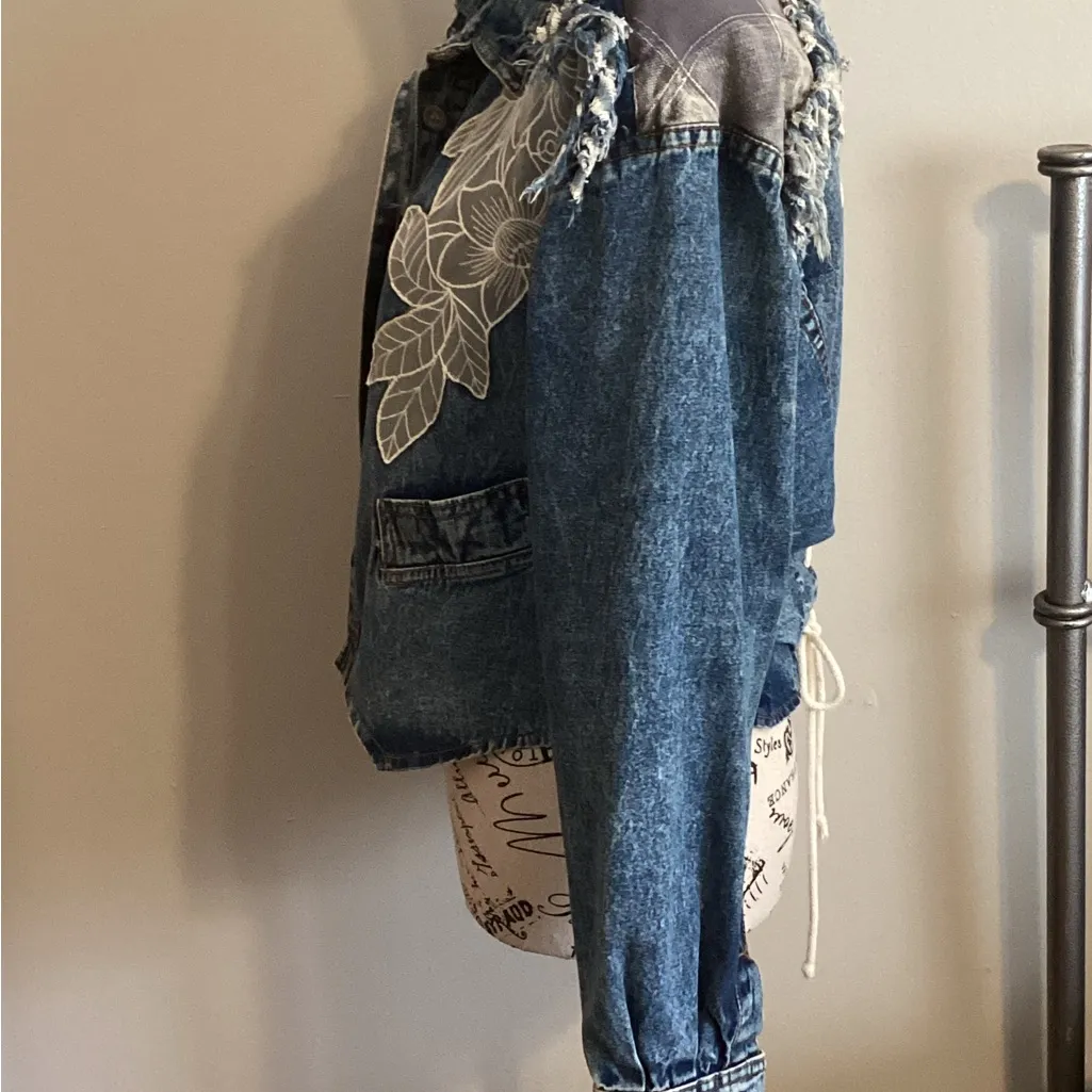 VINTAGE DESIGNER CARRELI 1980’s LADIES DENIM & LACE JACKET ONE OF A KIND SIZE 2 Blue - Image 10