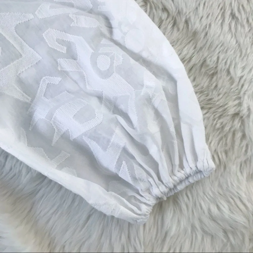 PARKER White One Shoulder Top Blouse Cotton‎ Long Sleeve Ruffle Tassel XS New - Image 8