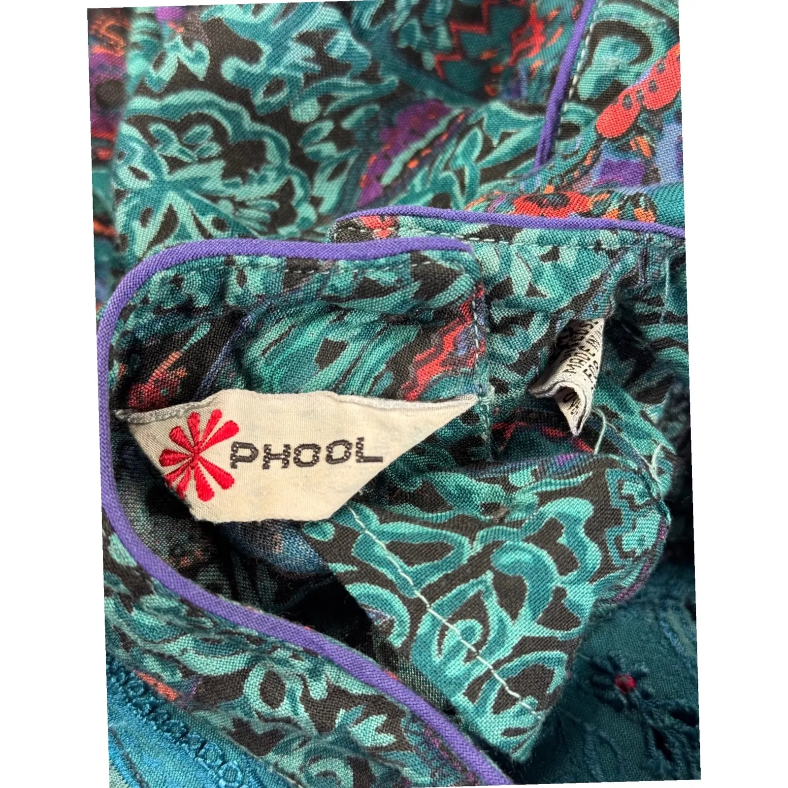 Vintage Phool Paisley Midi Dress‎ Teal Purple Mock Neck Short Sleeve India M Green Size M - Image 12