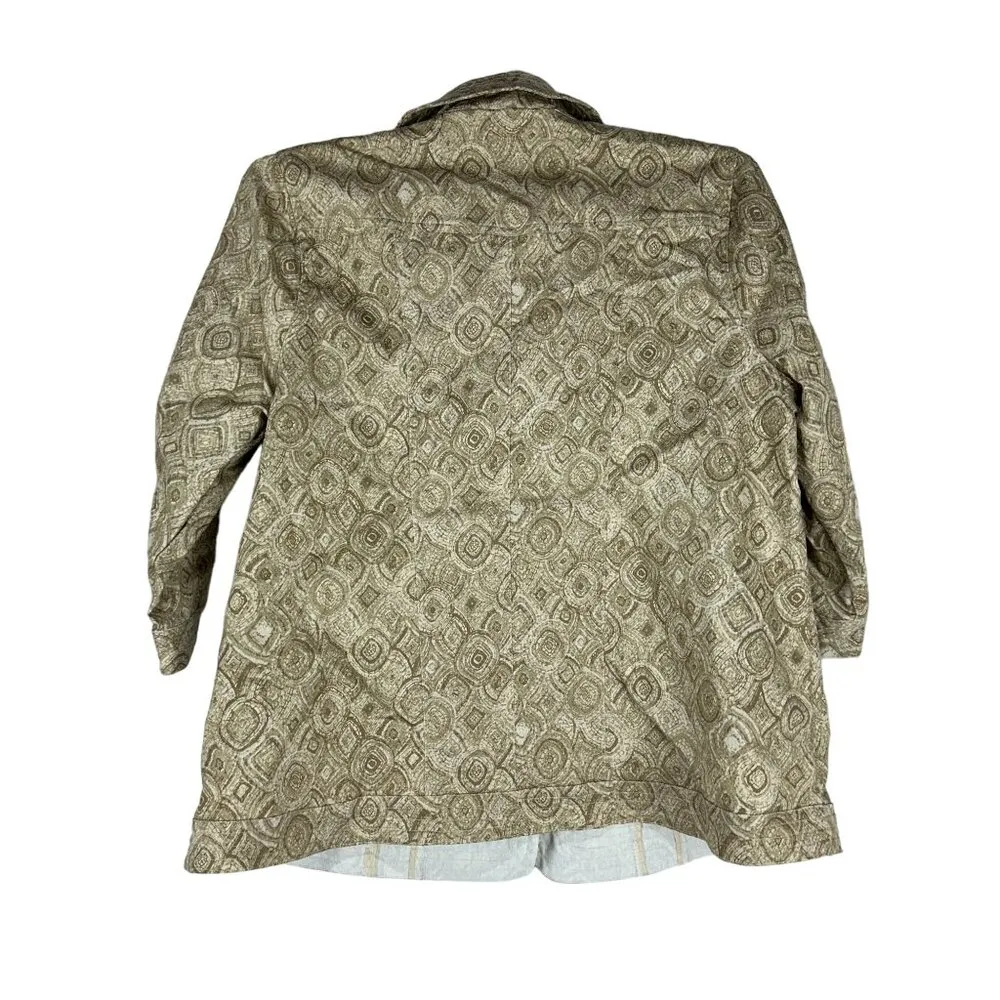 CJ Banks Women's Stretch Button-Up Shirt 1X Cotton/Polyester Beige Pattern - Image 2