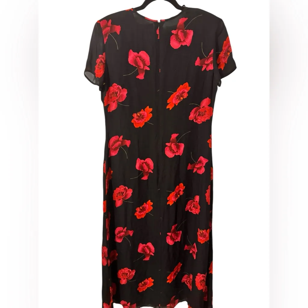 Valerie Stevens NWT Silk Maxi Dress Black Red Floral Poppy Size 12 Vintage Rare - Image 6