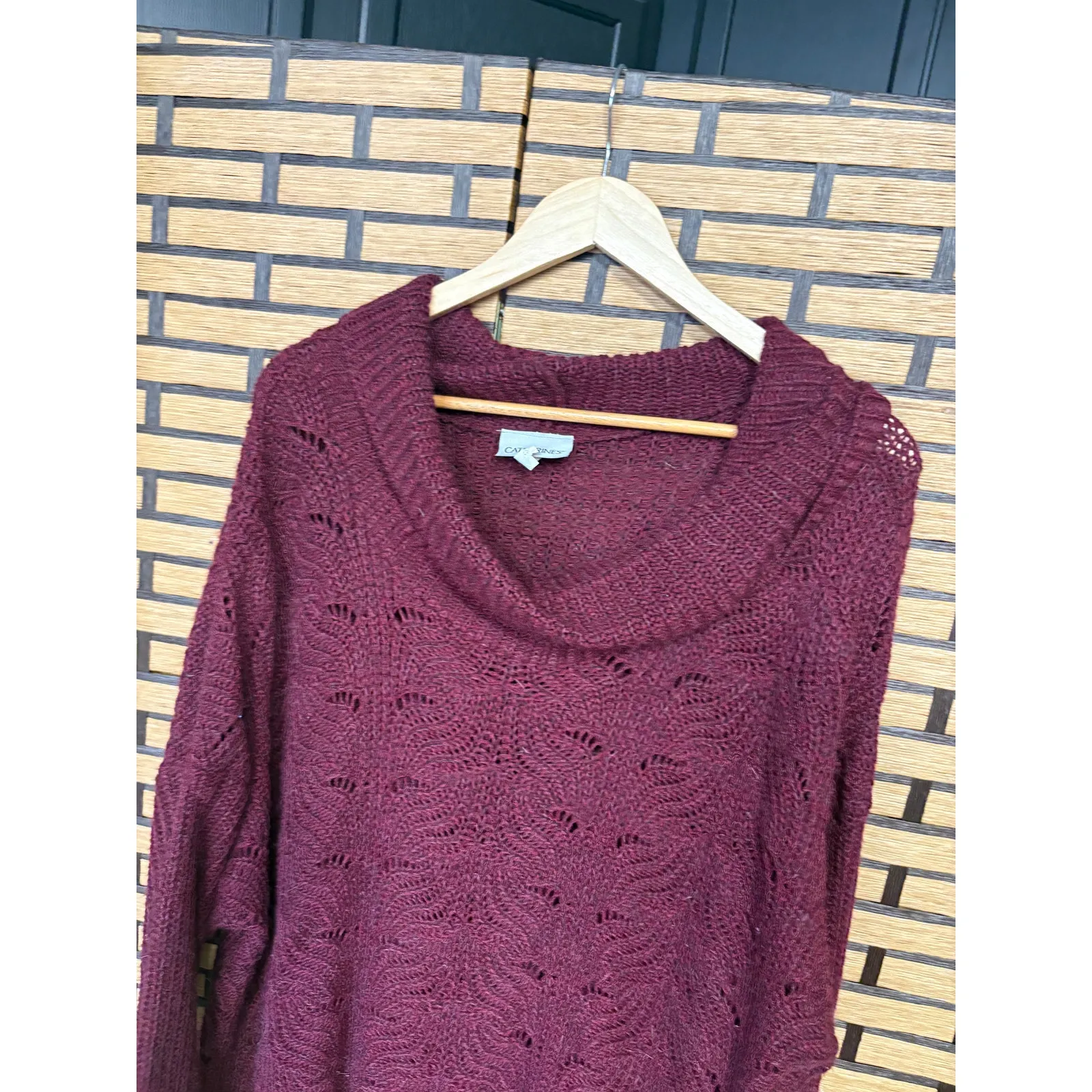 Catherines Burgundy Open Knit Cowl Neck Sweater Size 3X - Image 3