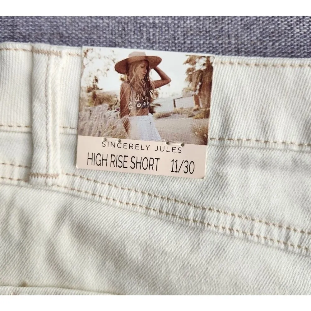 Sincerely Jules High Rise Shorts Distressed Jean Shorts Denim Cream Off White 11 Size undefined - Image 4