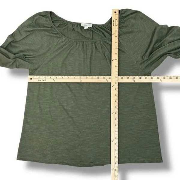 Loft Slub Jersey Knit Scoop Neck Peasant Tee Shirt Olive Green Large - Image 11