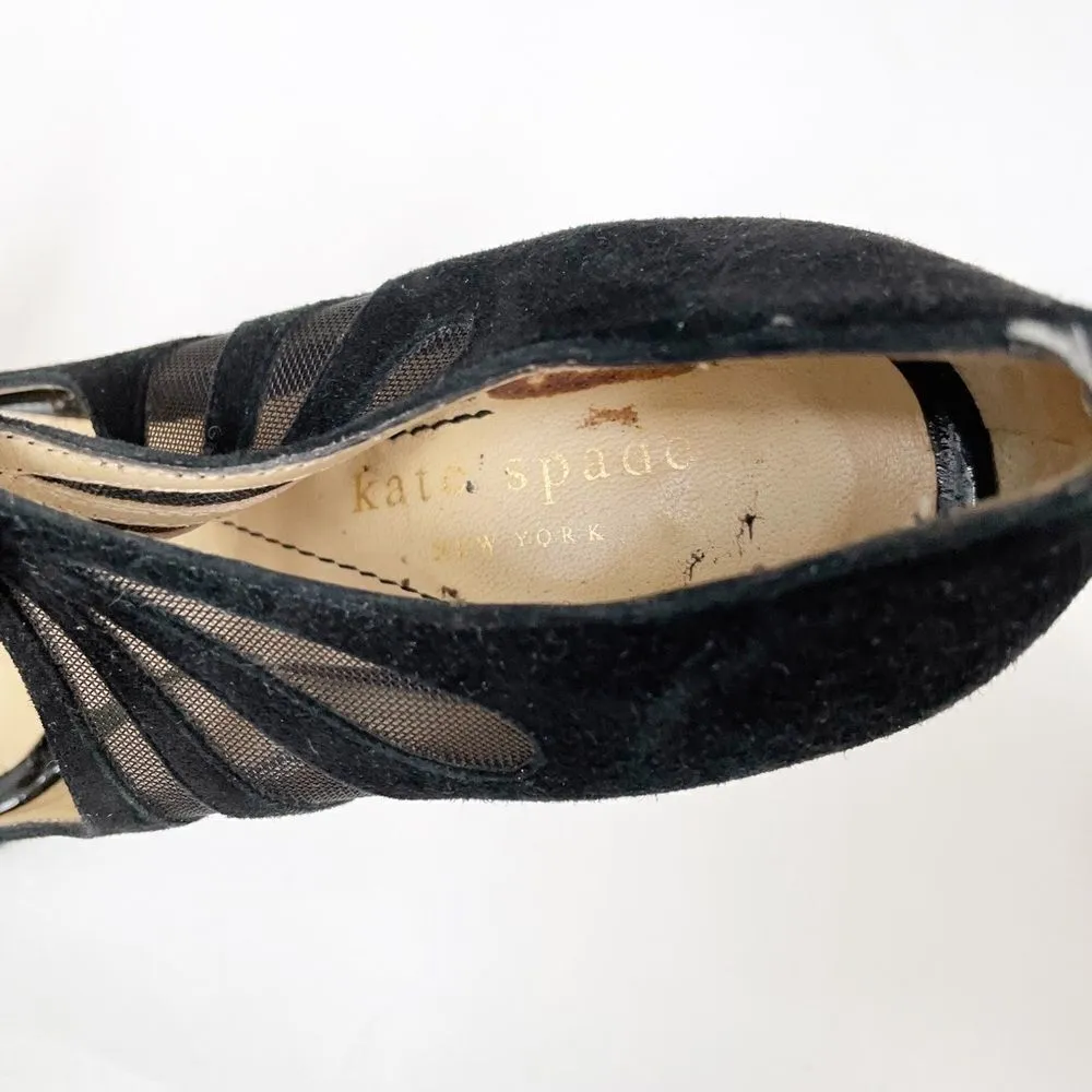 Kate Spade New York Suede Mesh Tie Peep Toe Heels Size Six Black Butterfly - Image 6