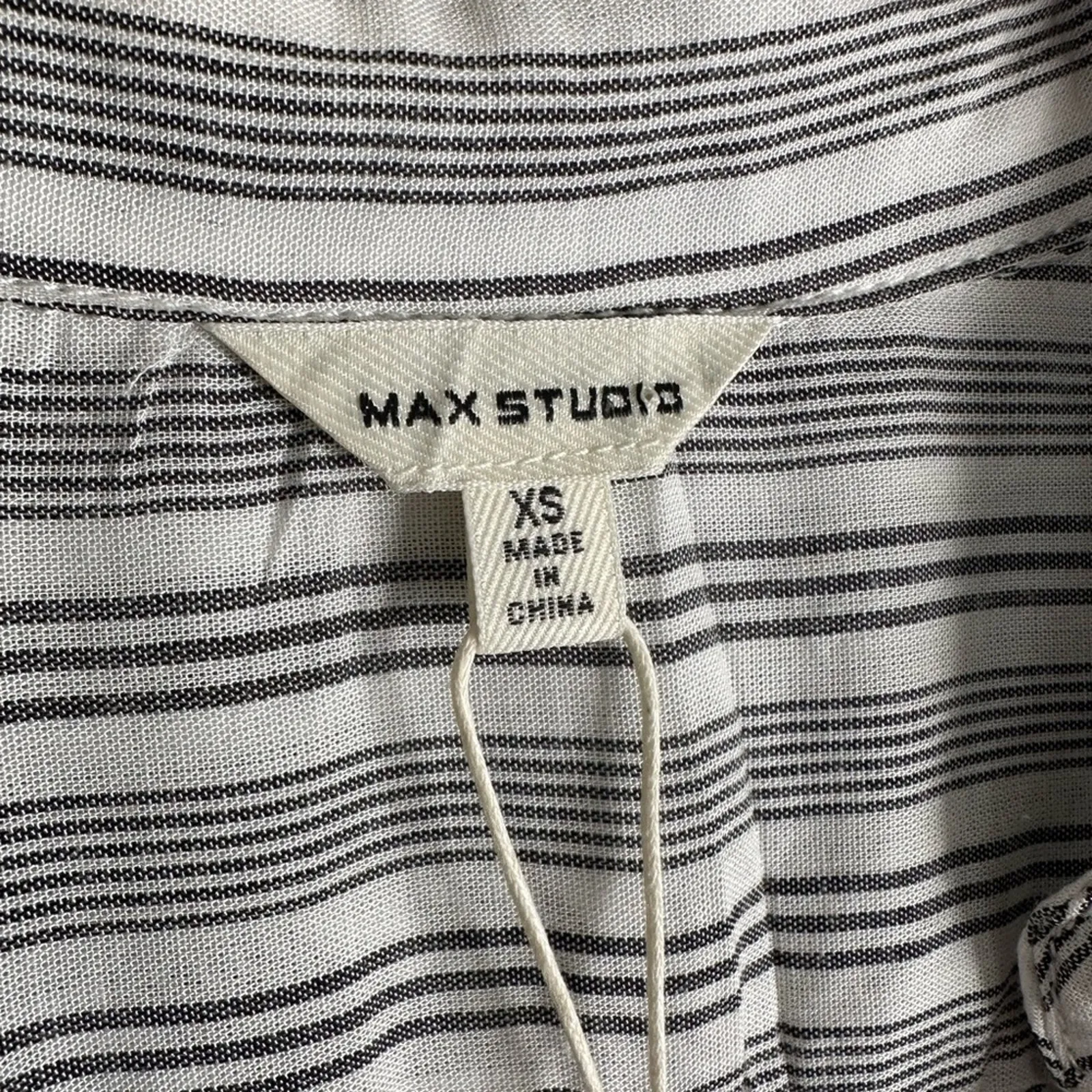 NEW Max Studio Black White Stripe Long Button Up Shirt Roll Tab Sleeve Preppy - Image 3