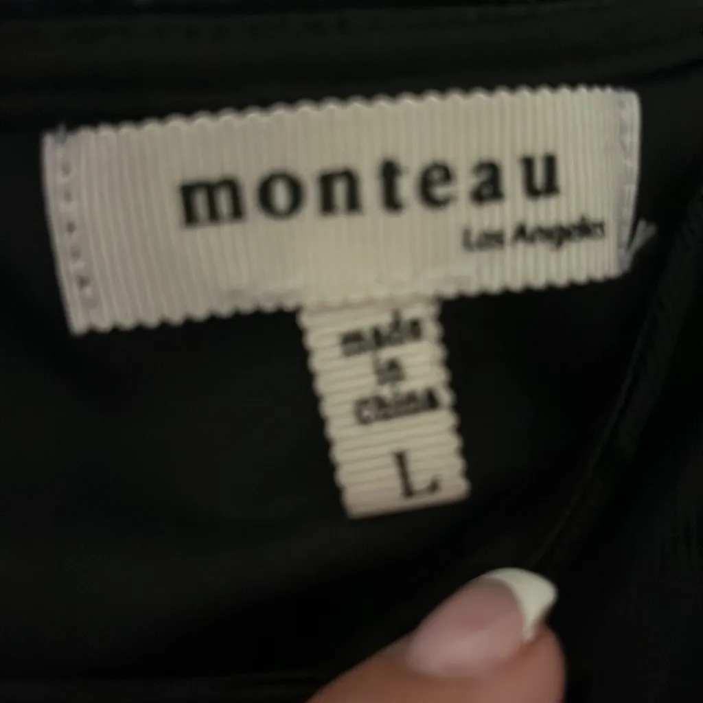 Monteau black long sleeve low tie back jumpsuit with sheer sleeve - Image 4