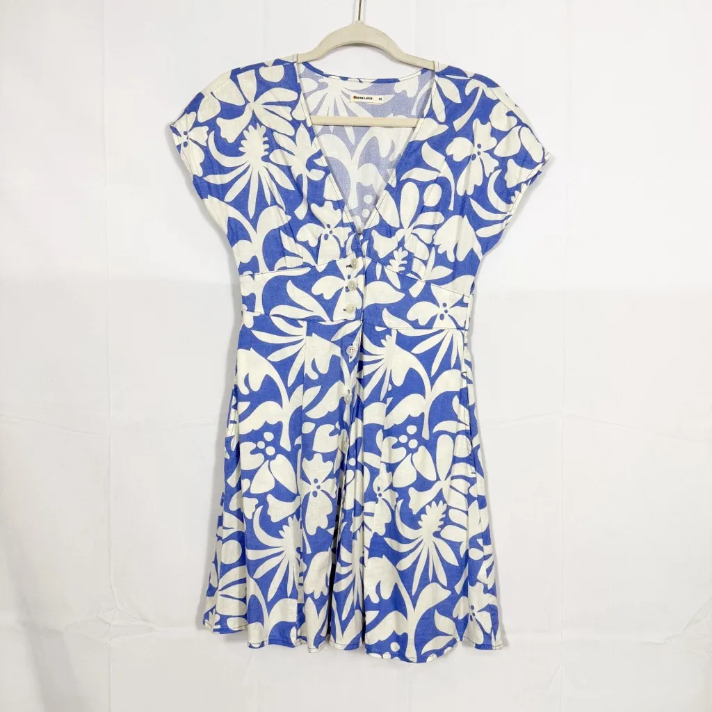 Marine Layer Camila Mini Dress Twilight Blue Flora Hemp Coastal Boho Resortwear - Image 3