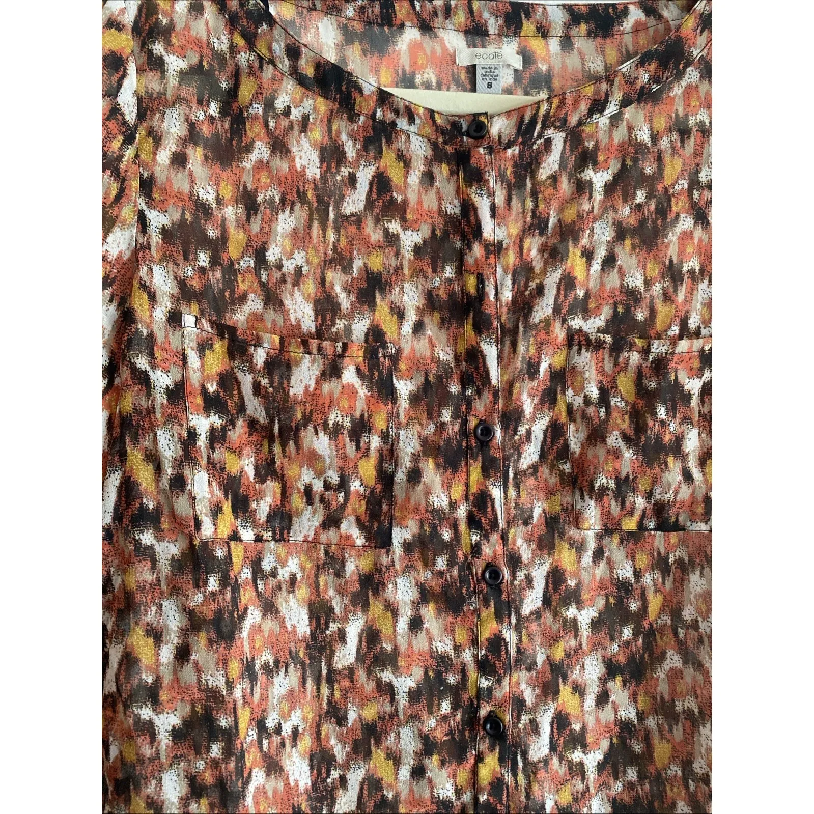 Ecote Womens Small Semi Sheer Top Fall Long Sleeve Career Button - Image 4