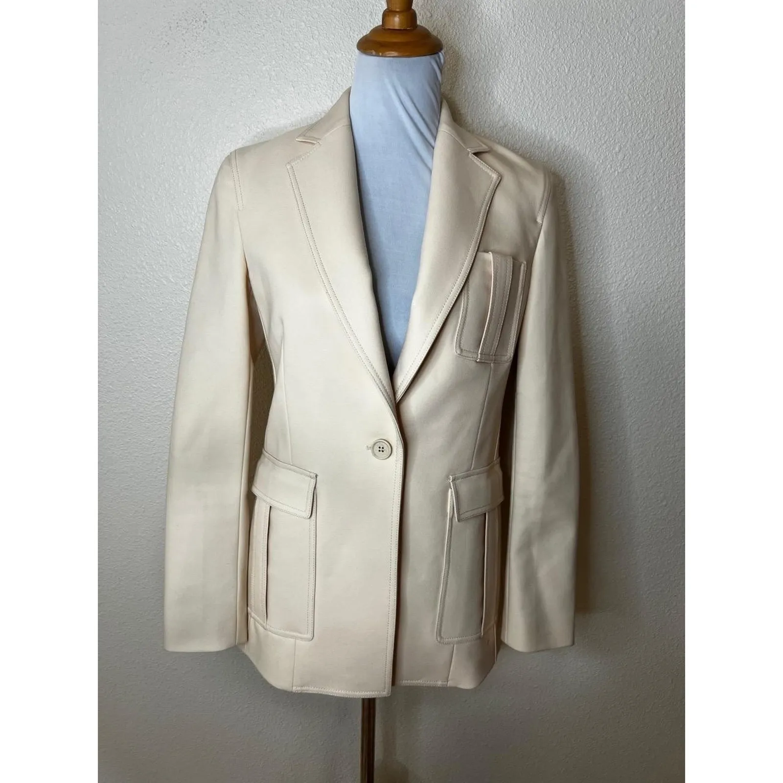 3.1 Phillip Lim Womens Cutaway Blazer Jacket Light Beige Notched Structured 4 - Image 2