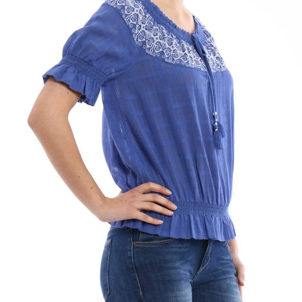 Tory Burch Gauze Cotton Embroidered Peasant Top Blous - Image 3