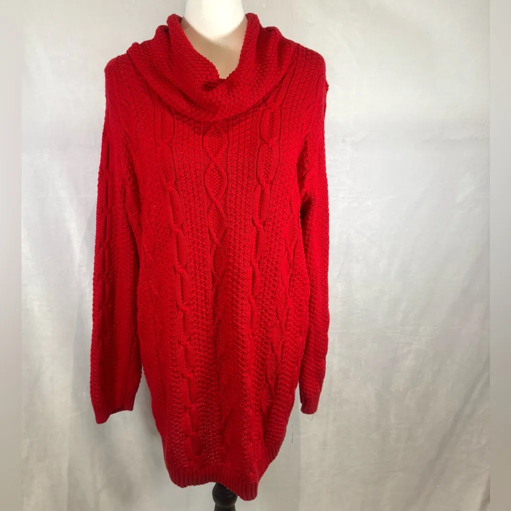 Jeanne Pierre red cable knit cowl neck tunic sweater size 2X - Image 2