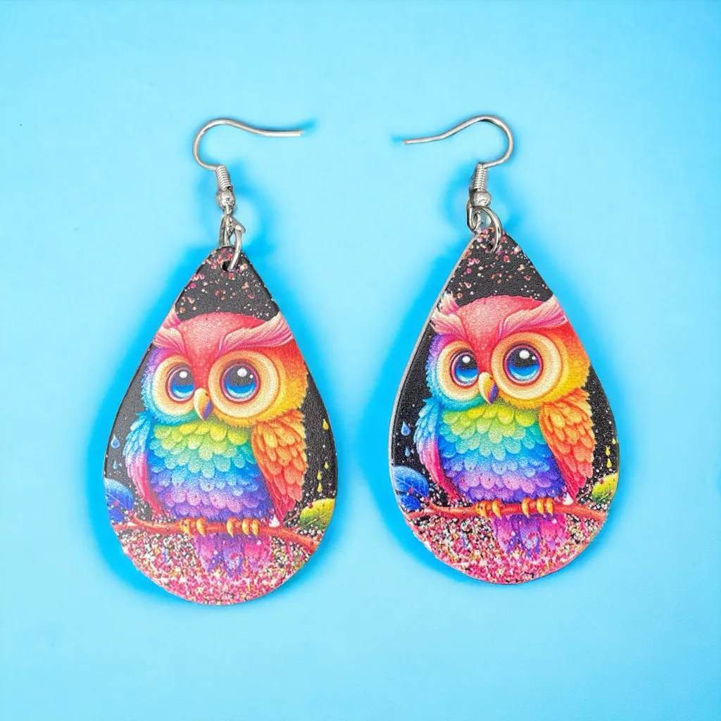 Lovely Owl Design Waterdrop Colorful Wooden Drop Ear Dangle‎ Jewelry - Image 7