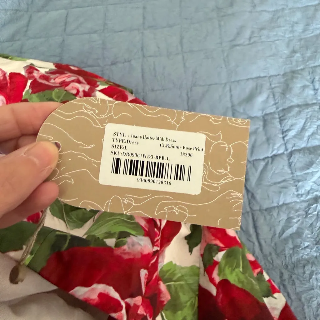 Meshki Juana Floral Halter Dress Red Roses NWT Women’s Large - Image 8