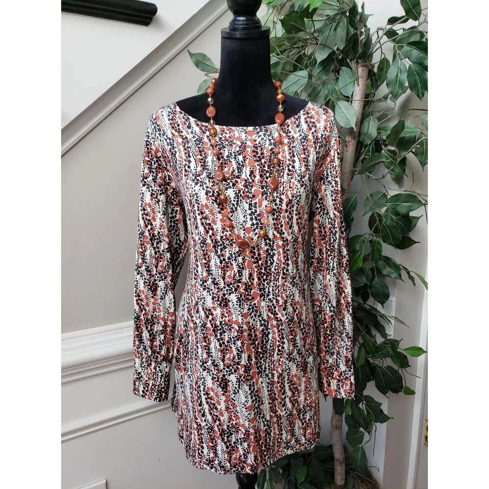 Retreat Rhonda Shear Blouse Top Womens Large Multi Geo Print Pockets Long Sleeve White - Image 2