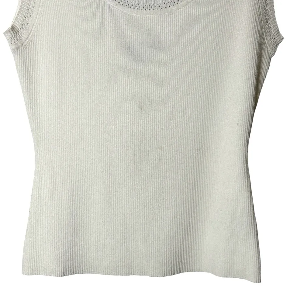 Camille La Vie White Fitted Ribbed Tank Top Rayon Nylon Large Capsule Minimalist - Image 3