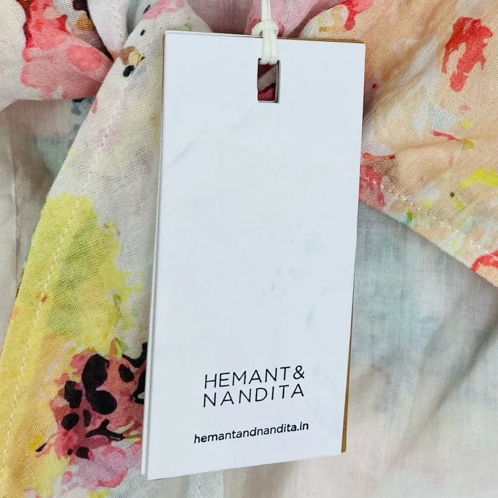 Hemant & Nandita x Revolve Teien pastel floral tie front crop top. NWT Medium Pink - Image 4