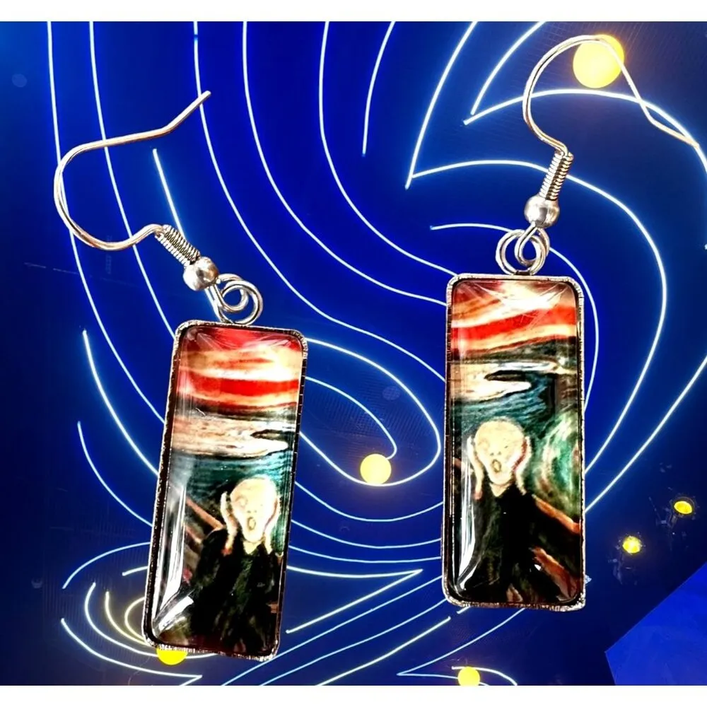 New The Scream Earrings Dangle Art to Wear Abstract Edward Munch Artist Handmade Black - Image 2