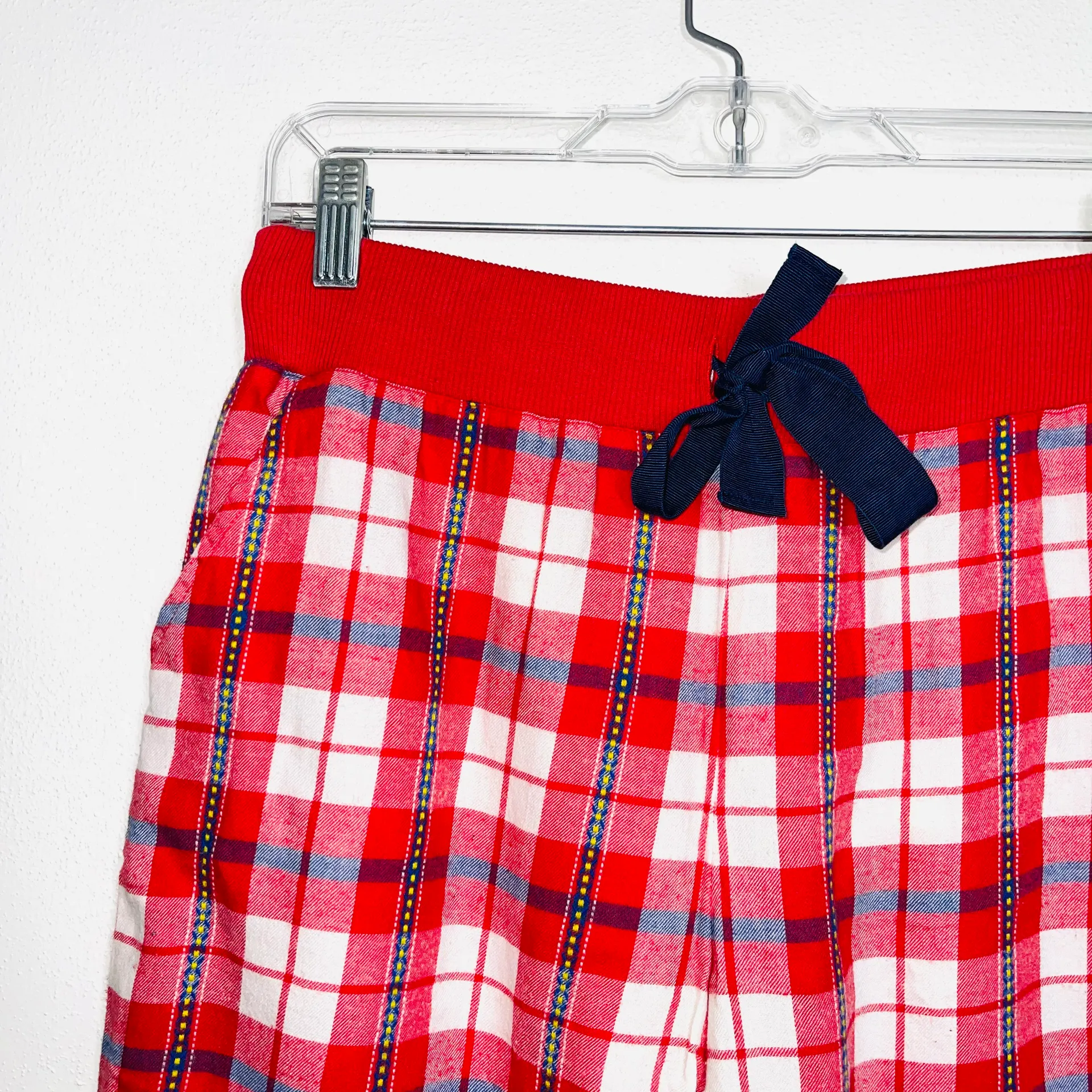 Red White & Navy Blue Plaid Drawstring Jogger Pajama Pants - Image 2