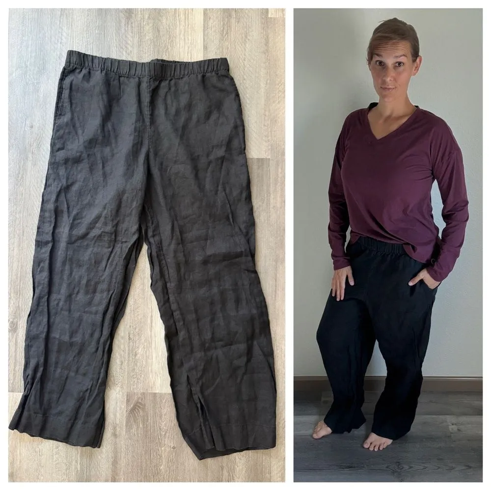 H&M Pull On Linen Pants Black Large Minimalist Classic Comfy - Image 3