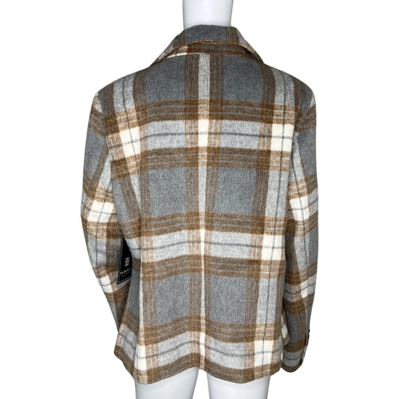 Bagatelle Jacket Womens‎ Large Tan Gray Plaid Bohemian Light Academia Neutral - Image 4