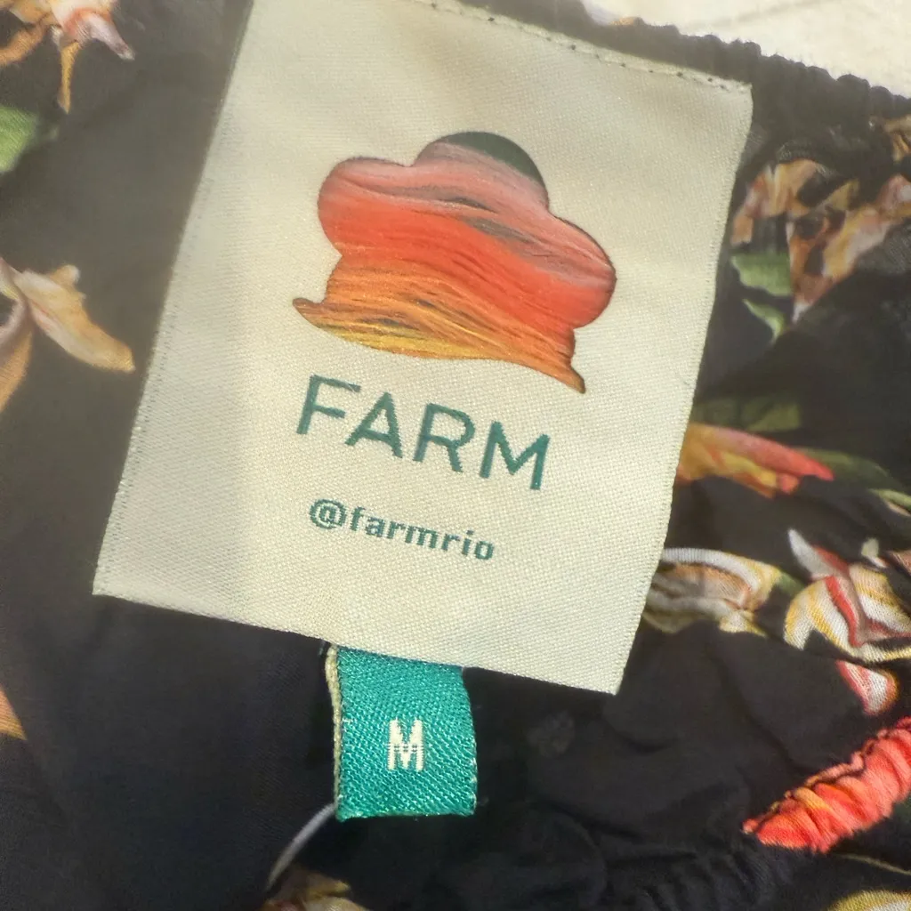 FARM RIO Cocoa Paradise Puff Sleeve Maxi Dress Tropical Fruit Black size Medium - Image 4