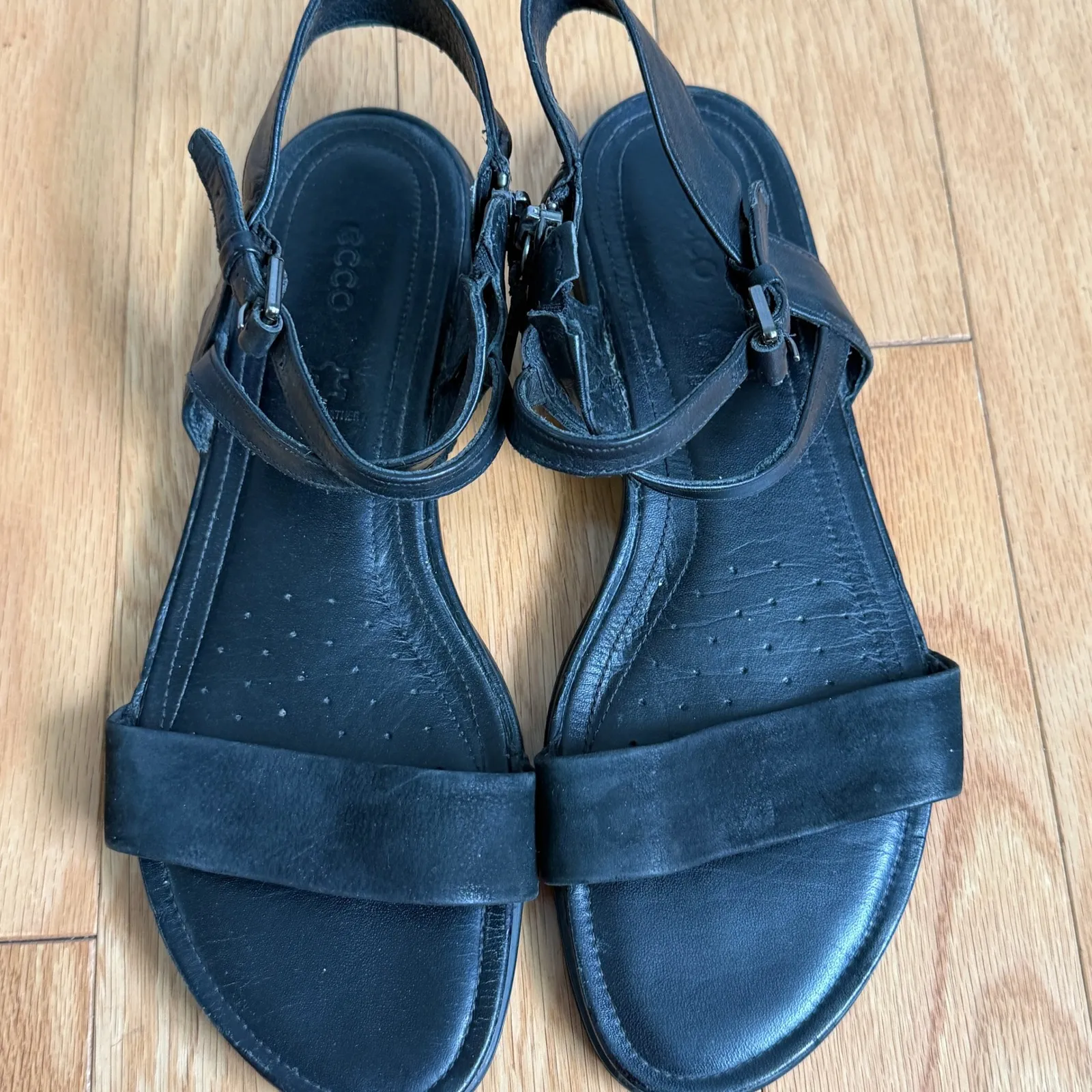 ECCO Black Leather Ankle Strap Sandals Comfortable Everyday Shoes Size‎ 39 - Image 3