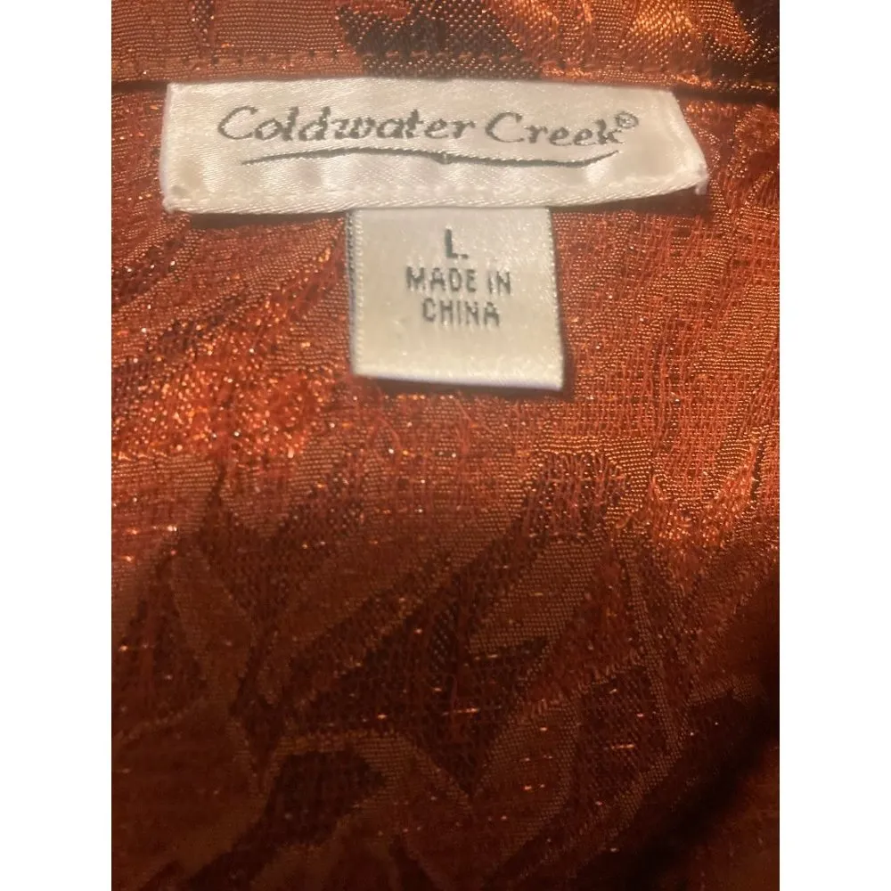 Womens Coldwater Creek Jacket Button Front Blouse Rust Orange Metallic Large VGC - Image 5
