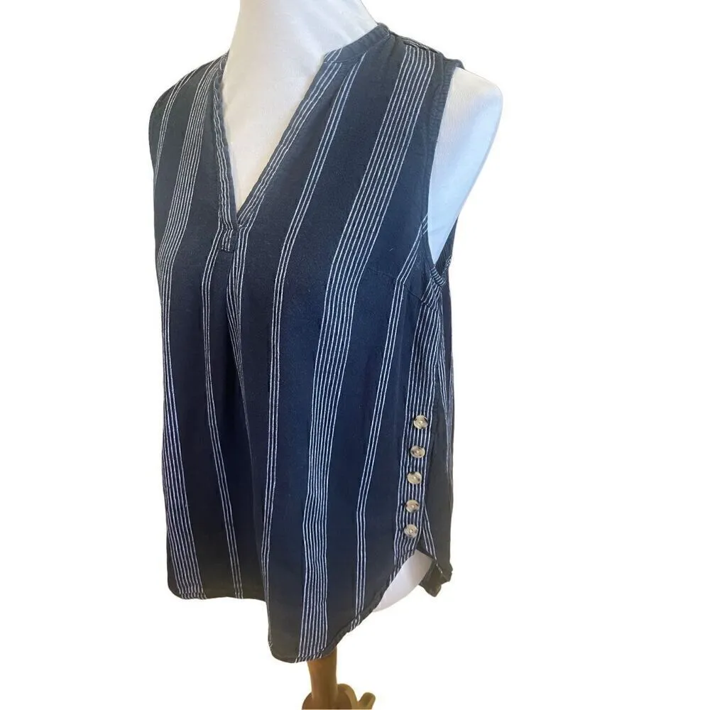 A New Day Black And Gray Striped Sleeveless V-Neck Linen/Cotton Blend Top Size M - Image 10
