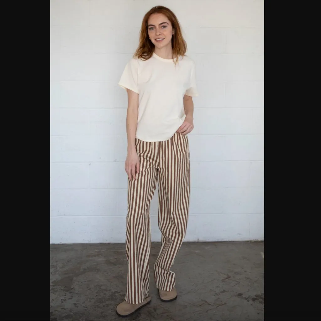 Things Between Delia Beige & Brown Stripe Pants S - Image 4