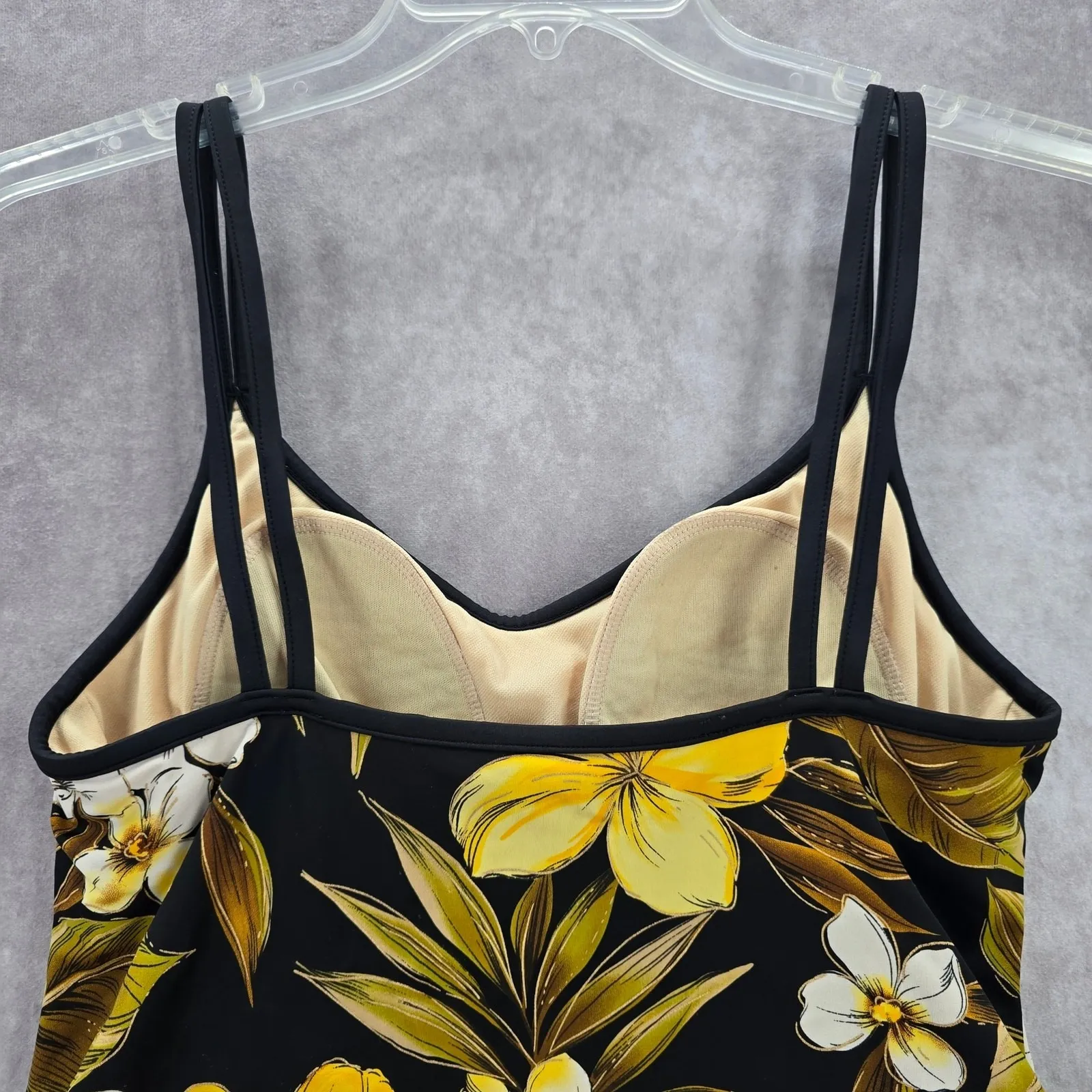 White Stag Yellow Floral Crop Padded Swimwear Tankini Tank Top Medium M 8/10 - Image 5