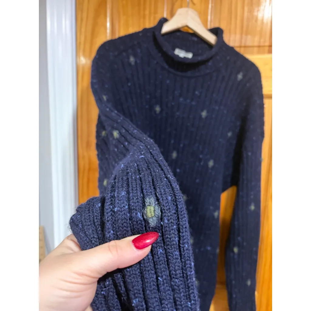 Vintage Giorgio Armani Navy Wool Silk Rolled Neck Sweater XL Embroidered Florals - Image 4