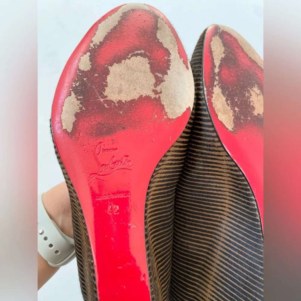 Christian Louboutin Brown Black Leather New Peanut 70mm opticline wedge pumps 42 - Image 7
