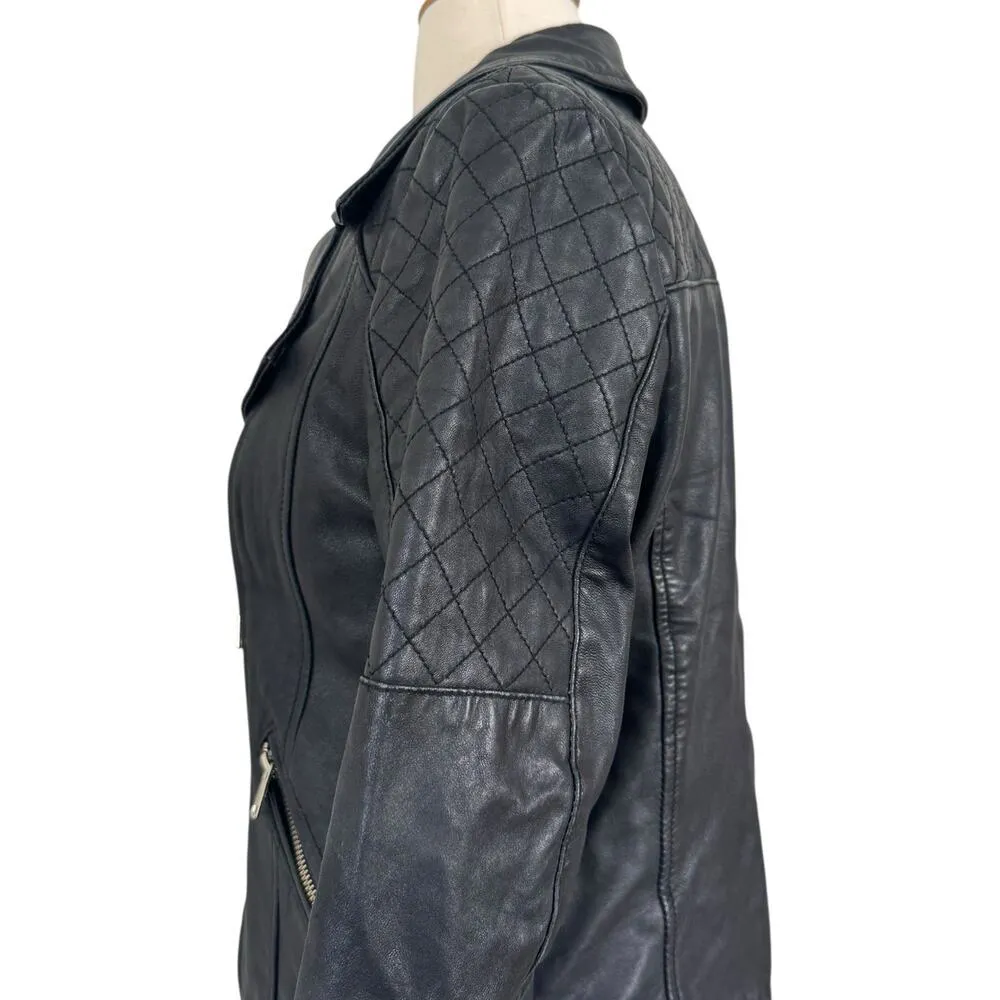 Vintage RIVER ISLAND Quilted Leather Moto Biker Black Jacket Size UK 12 US 8 - Image 13