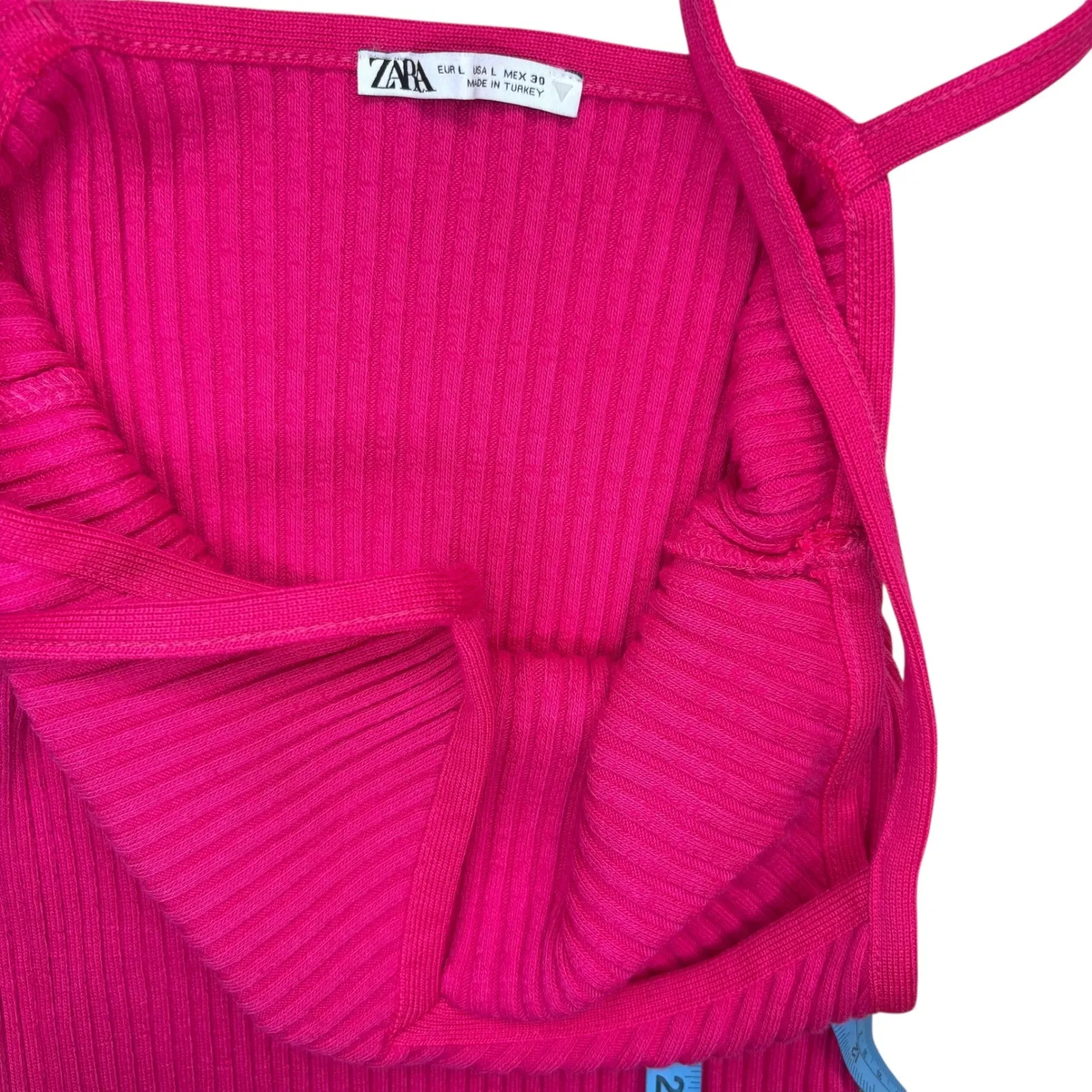 Zara Bodycon‎ Strechy Midi Dress Ribbed Knit Sleeveless Hot Pink Casual Size L - Image 6