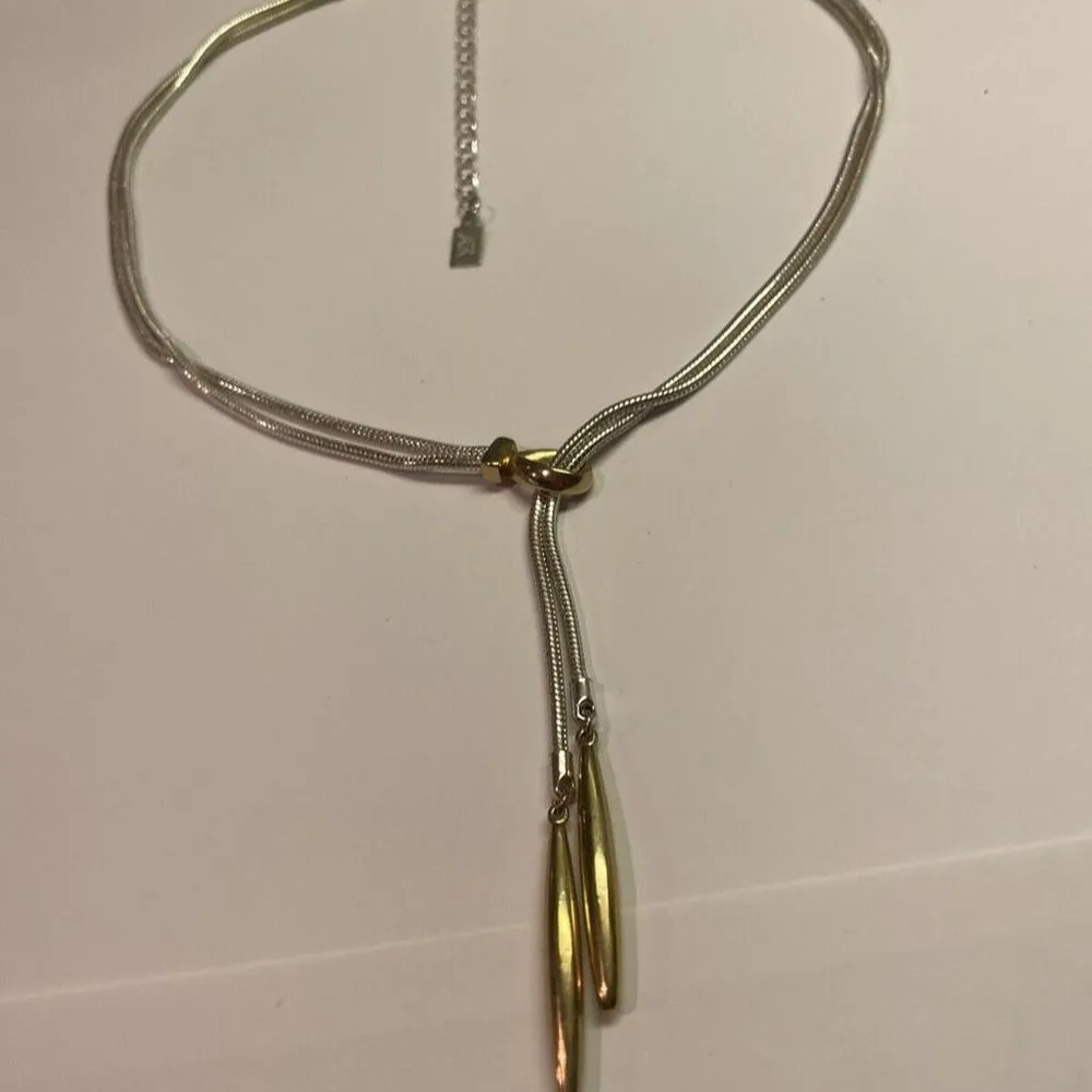 Woman’s Signed AK - Anne Klein Two Tone Adjustable Dangle Chain Necklace - Image 7