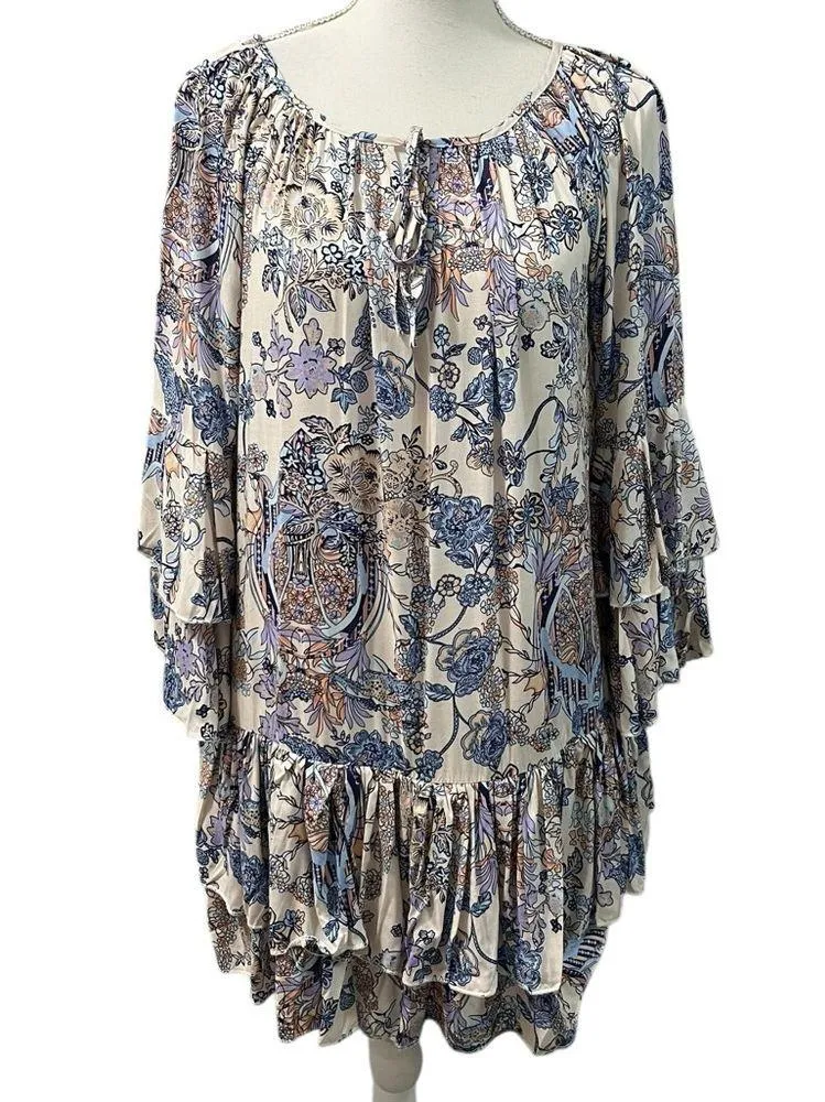 NWT Hayden LA Mixed Floral Bohemian Tiered Ruffle Bell Sleeves Oversized Dress S - Image 2