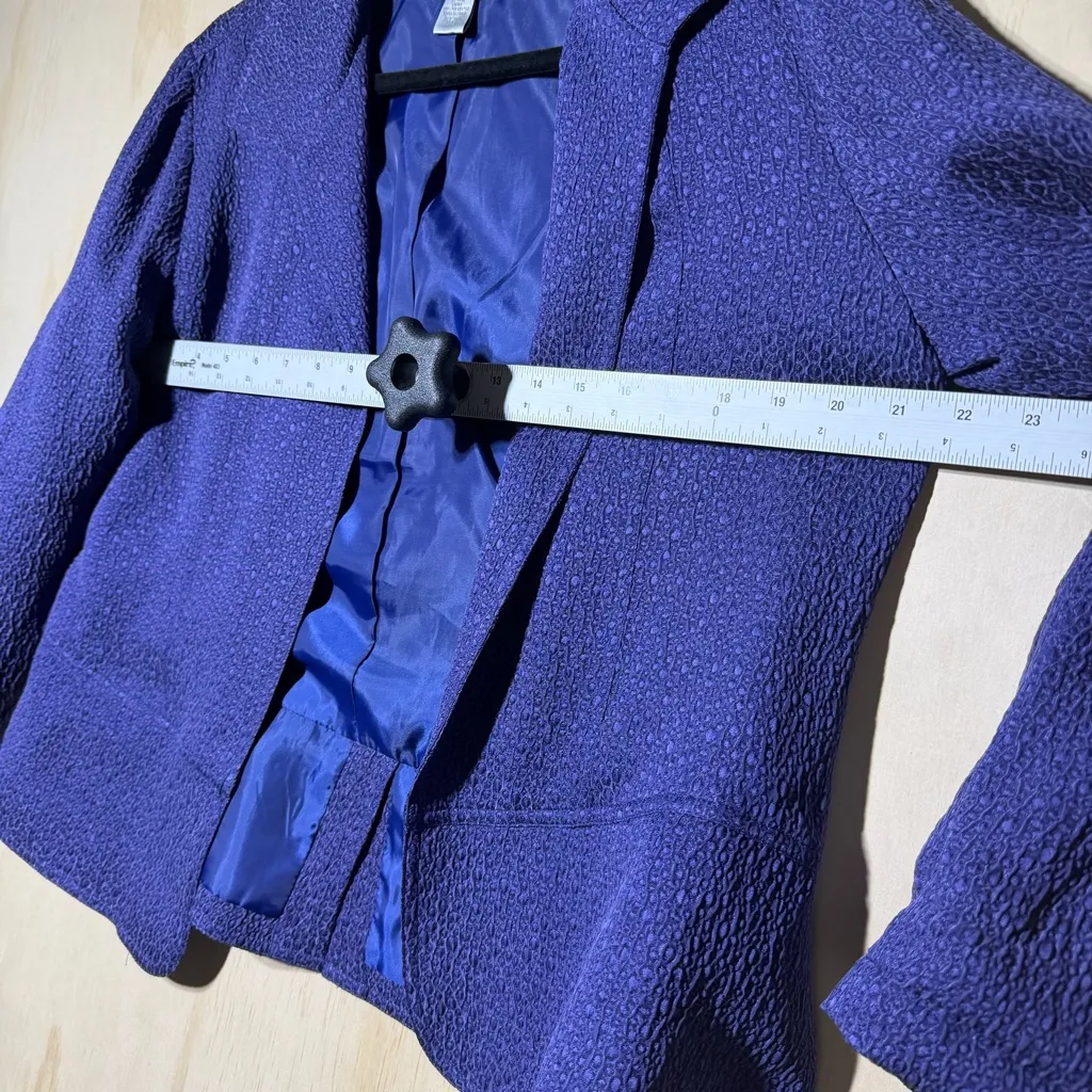 Chico's open front blue blazer jacket Silk Blend w Textured Weave - Image 3