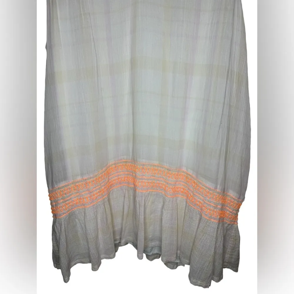 Free People Ivory Run With Me Plaid Mini Dress Size M Neon Orange Embroidery - Image 4