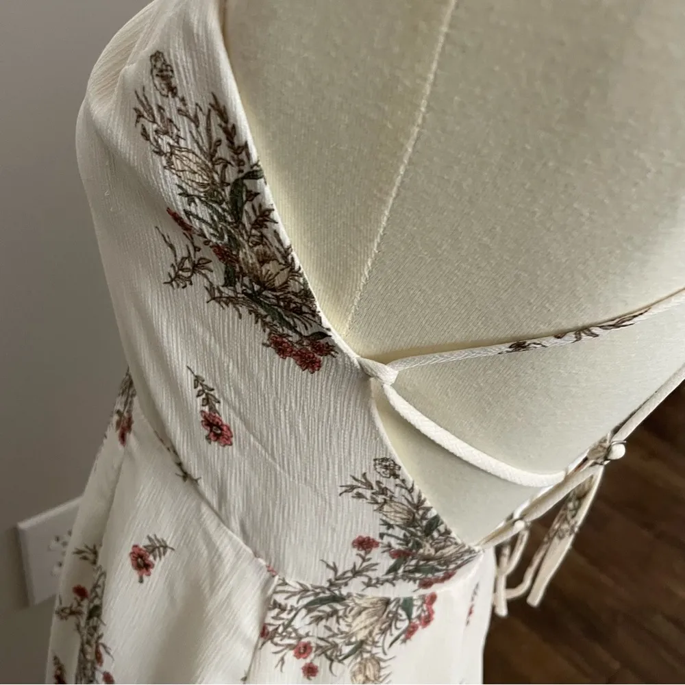 Lush Dress Midi Halter Criss Cross Back High Neck Floral Botanical Cream Green - Image 7