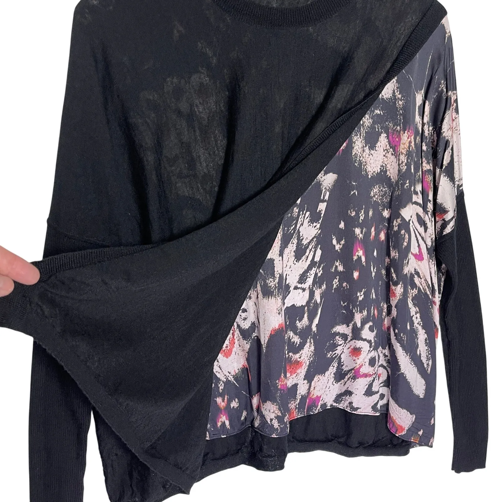 ALLSAINTS Women’s Koko Wing Wrap Merino Wool Mixed Media Sweater small Black - Image 7