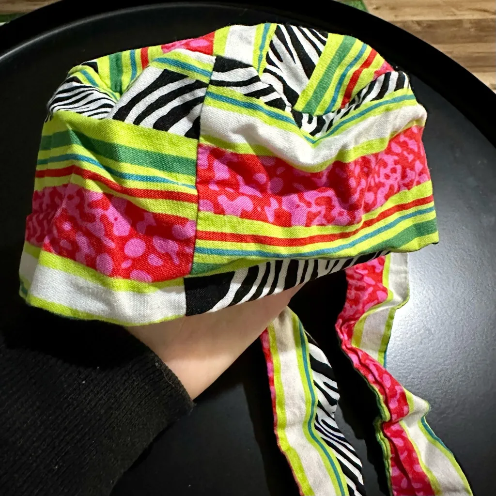 Colorful Striped Nurse Hat Bouffant Cap (830) Red - Image 2